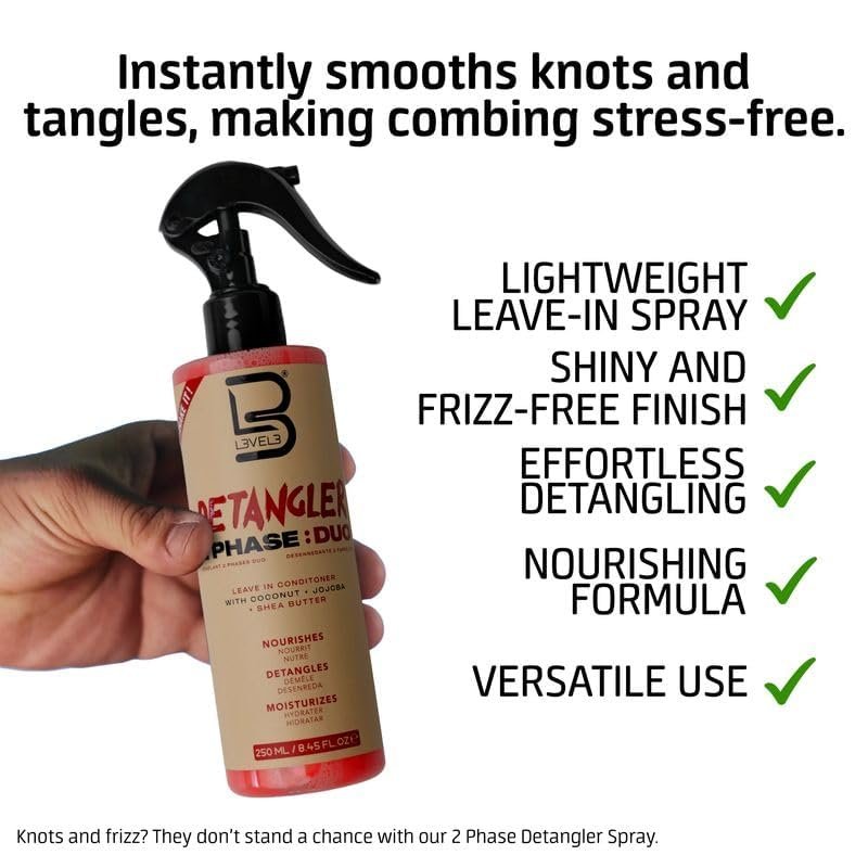 L3 Level 3 2 Phase Detangler Spray for Smooth Hair - Hydrates Dry and Damaged Hair - Lightweight Leave-In Conditioner for Shine and Slip - görsel 7