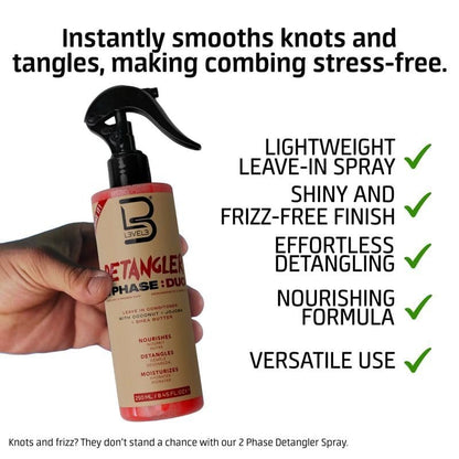 L3 Level 3 2 Phase Detangler Spray for Smooth Hair - Hydrates Dry and Damaged Hair - Lightweight Leave-In Conditioner for Shine and Slip