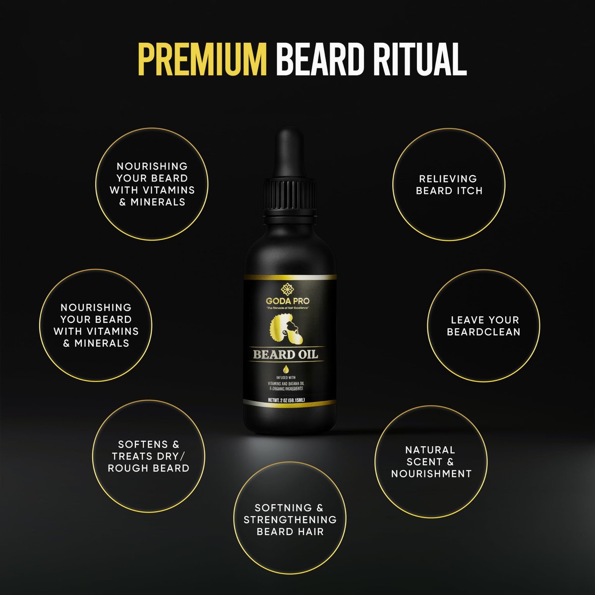 GODA PRO Premium Beard Oil with Vitamins and Batana Oil, 2 oz - Natural Organic Beard Moisturizer & Conditioner - görsel 5