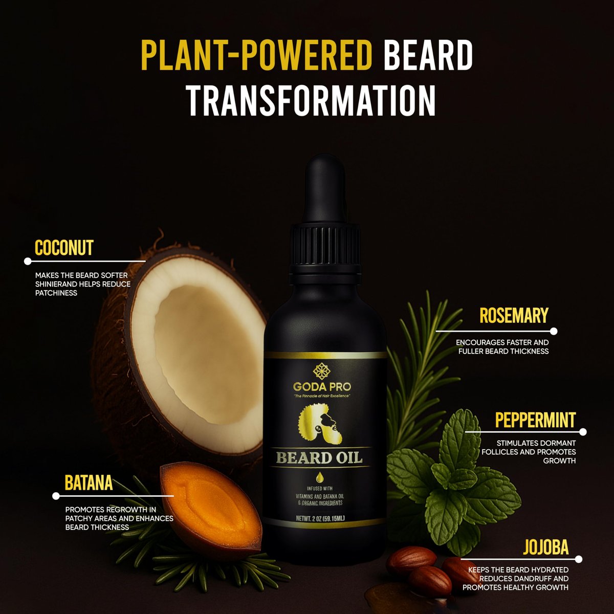 GODA PRO Premium Beard Oil with Vitamins and Batana Oil, 2 oz - Natural Organic Beard Moisturizer & Conditioner - görsel 3