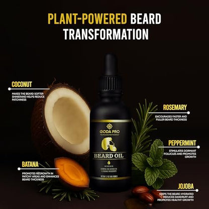 GODA PRO Premium Beard Oil with Vitamins and Batana Oil, 2 oz - Natural Organic Beard Moisturizer & Conditioner