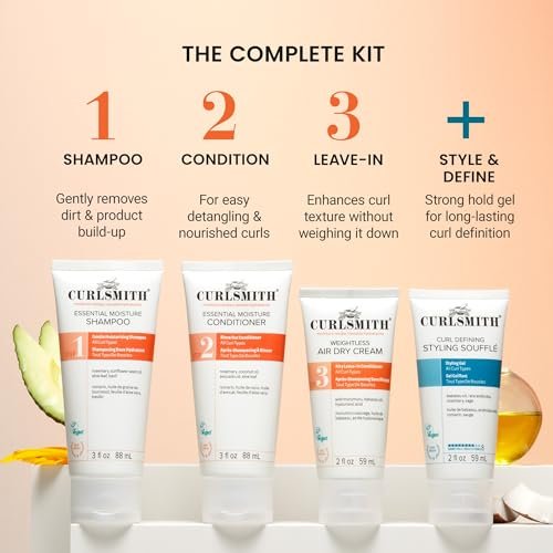 Curlsmith Curl Discovery Kit - Hydrate & Define Curls with Moisturizing Shampoo, Conditioner, Leave-In & Styler - Mini Travel Size for All Curl Types - Vegan & Cruelty Free Avelisse