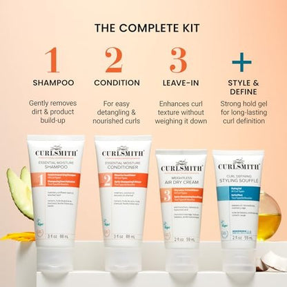 Curlsmith Curl Discovery Kit - Hydrate & Define Curls with Moisturizing Shampoo, Conditioner, Leave-In & Styler - Mini Travel Size for All Curl Types - Vegan & Cruelty Free Avelisse