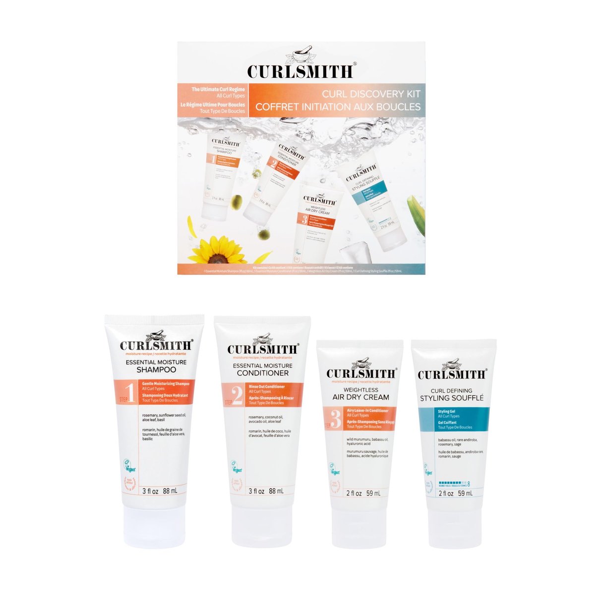 Curlsmith Curl Discovery Kit - Hydrate & Define Curls with Moisturizing Shampoo, Conditioner, Leave-In & Styler - Mini Travel Size for All Curl Types - Vegan & Cruelty Free Avelisse