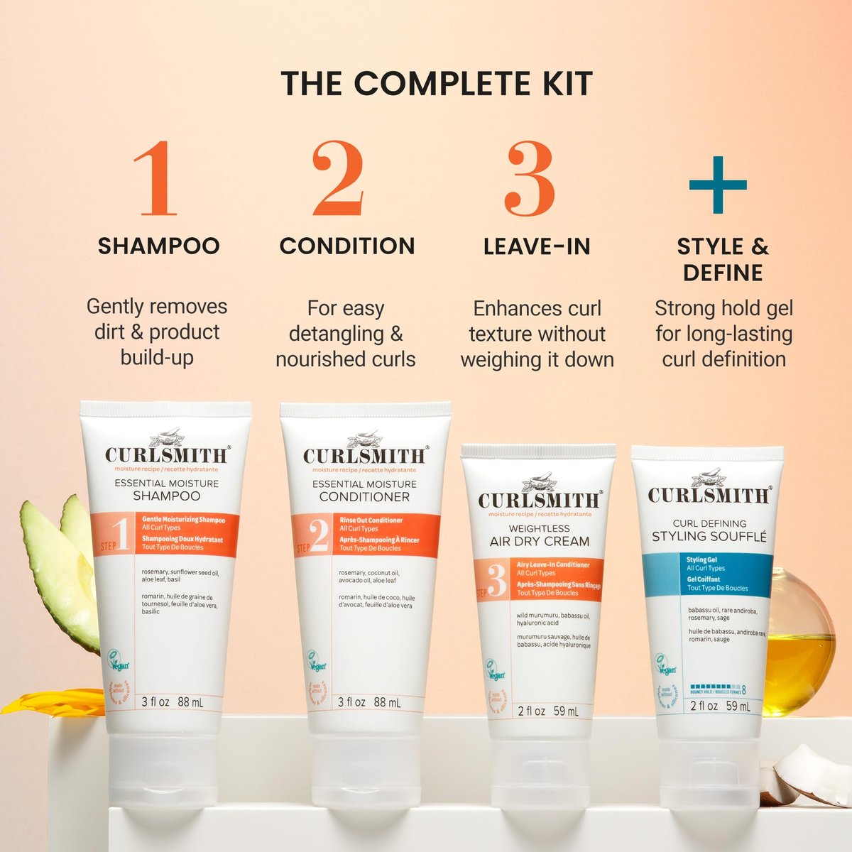 Curlsmith Curl Discovery Kit - Hydrate & Define Curls with Moisturizing Shampoo, Conditioner, Leave-In & Styler - Mini Travel Size for All Curl Types - Vegan & Cruelty Free Avelisse