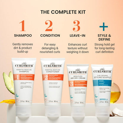 Curlsmith Curl Discovery Kit - Hydrate & Define Curls with Moisturizing Shampoo, Conditioner, Leave-In & Styler - Mini Travel Size for All Curl Types - Vegan & Cruelty Free Avelisse