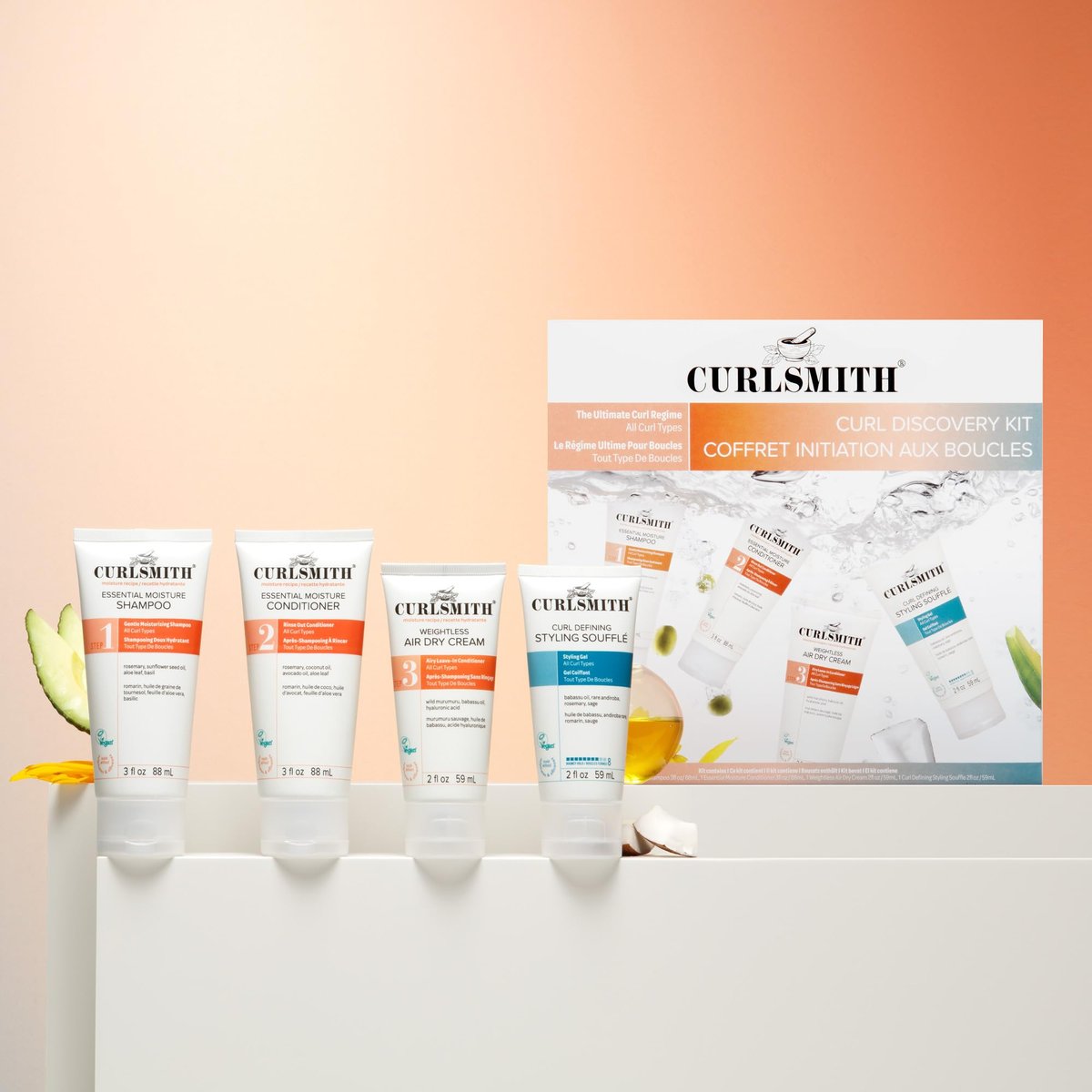 Curlsmith Curl Discovery Kit - Hydrate & Define Curls with Moisturizing Shampoo, Conditioner, Leave-In & Styler - Mini Travel Size for All Curl Types - Vegan & Cruelty Free Avelisse