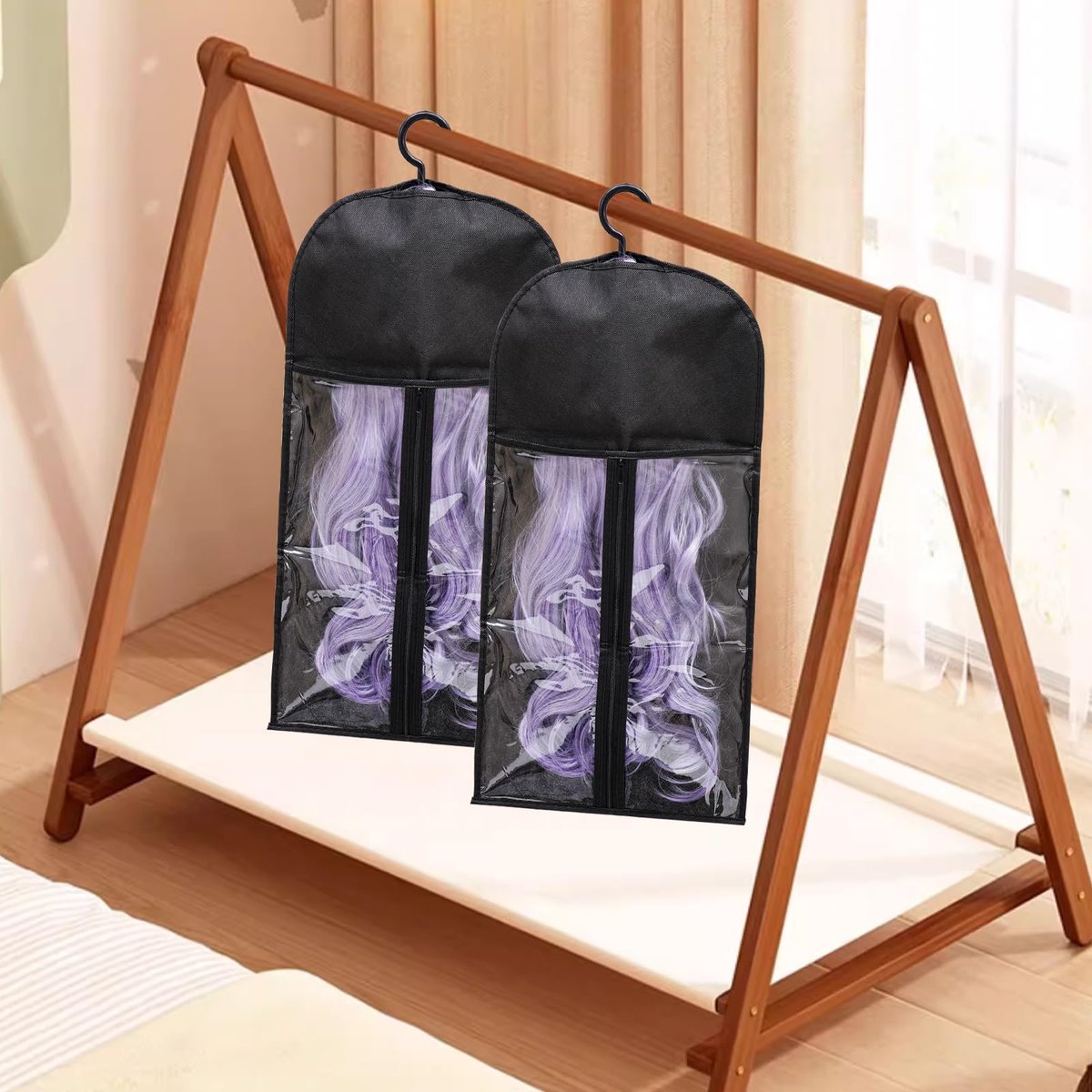 Hadwoer 4-Pack Hair Extension Holder – Dust-Proof Wig Storage Bags with Hanger for Multiple Wigs and Hair Extensions - görsel 5