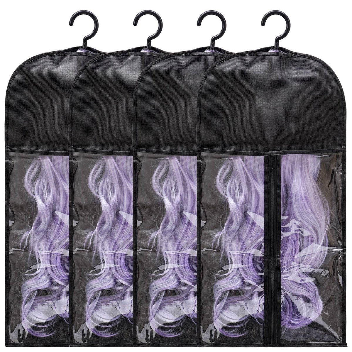 Hadwoer 4-Pack Hair Extension Holder – Dust-Proof Wig Storage Bags with Hanger for Multiple Wigs and Hair Extensions - görsel 1