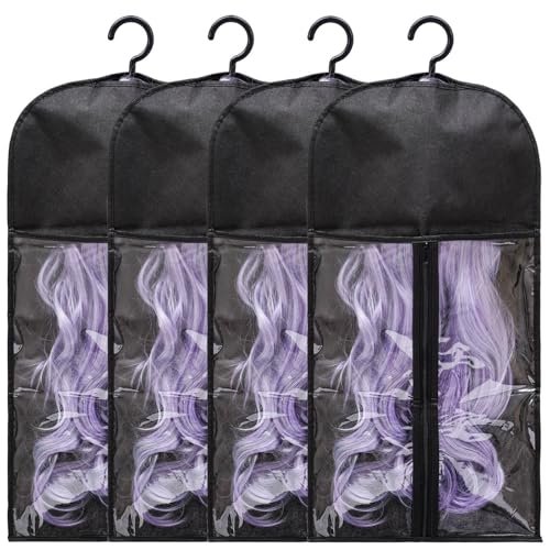 Hadwoer 4-Pack Hair Extension Holder – Dust-Proof Wig Storage Bags with Hanger for Multiple Wigs and Hair Extensions - görsel 2