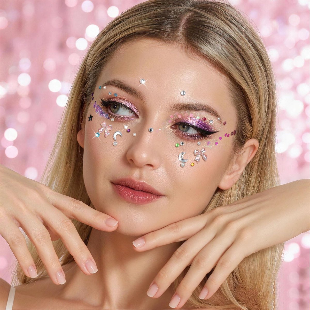 FANDAMEI Face Glitter & Face Gems Set - 40 Colors Glitter Gel Palette with 6 Sheets Self-Adhesive Hair Gems, Face Jewels for Women, Body Hair Glitter - görsel 7