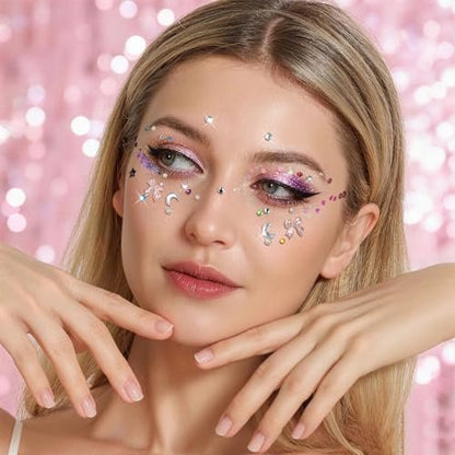 FANDAMEI Face Glitter & Face Gems Set - 40 Colors Glitter Gel Palette with 6 Sheets Self-Adhesive Hair Gems, Face Jewels for Women, Body Hair Glitter
