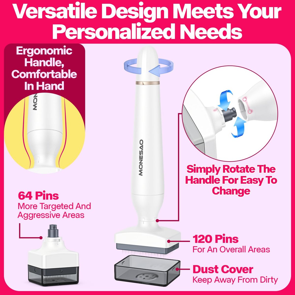 MONESAO Derma Stamp Microneedling Tool for Face, Scalp & Beard – 2 Replacement Heads, White Avelisse