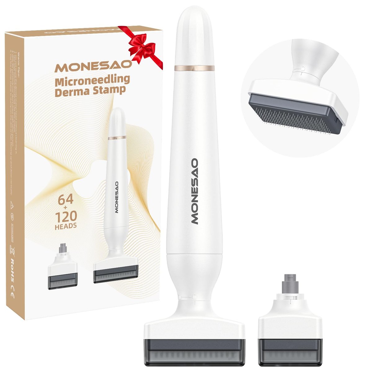MONESAO Derma Stamp Microneedling Tool for Face, Scalp & Beard – 2 Replacement Heads, White Avelisse