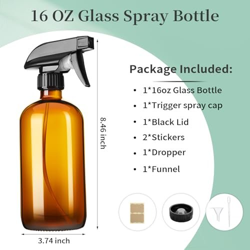 GIVAMEIHF 16oz Amber Glass Spray Bottle – Refillable, Adjustable Nozzle, Multipurpose for Essential Oils, Cleaning, Pets, Hair Mister - görsel 4