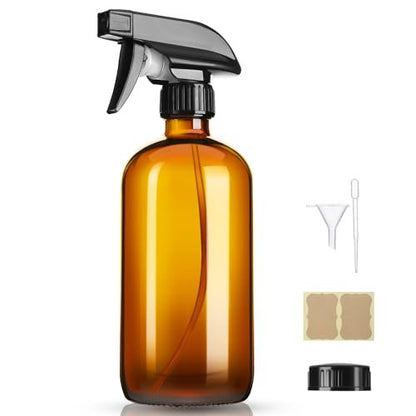 GIVAMEIHF 16oz Amber Glass Spray Bottle – Refillable, Adjustable Nozzle, Multipurpose for Essential Oils, Cleaning, Pets, Hair Mister