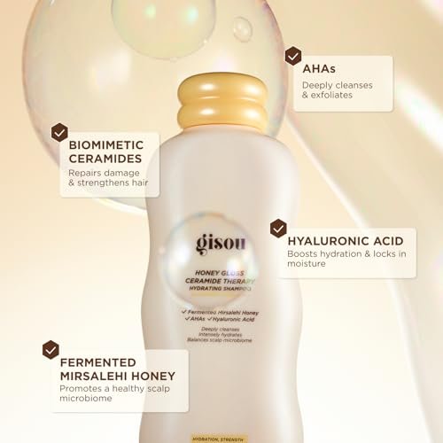 Gisou Honey Gloss Ceramide Therapy Hydrating Shampoo – Deeply Cleanses & Restores Moisture with Ceramides & AHAs, Wildflower Honey Scent, 8.5 fl oz Avelisse