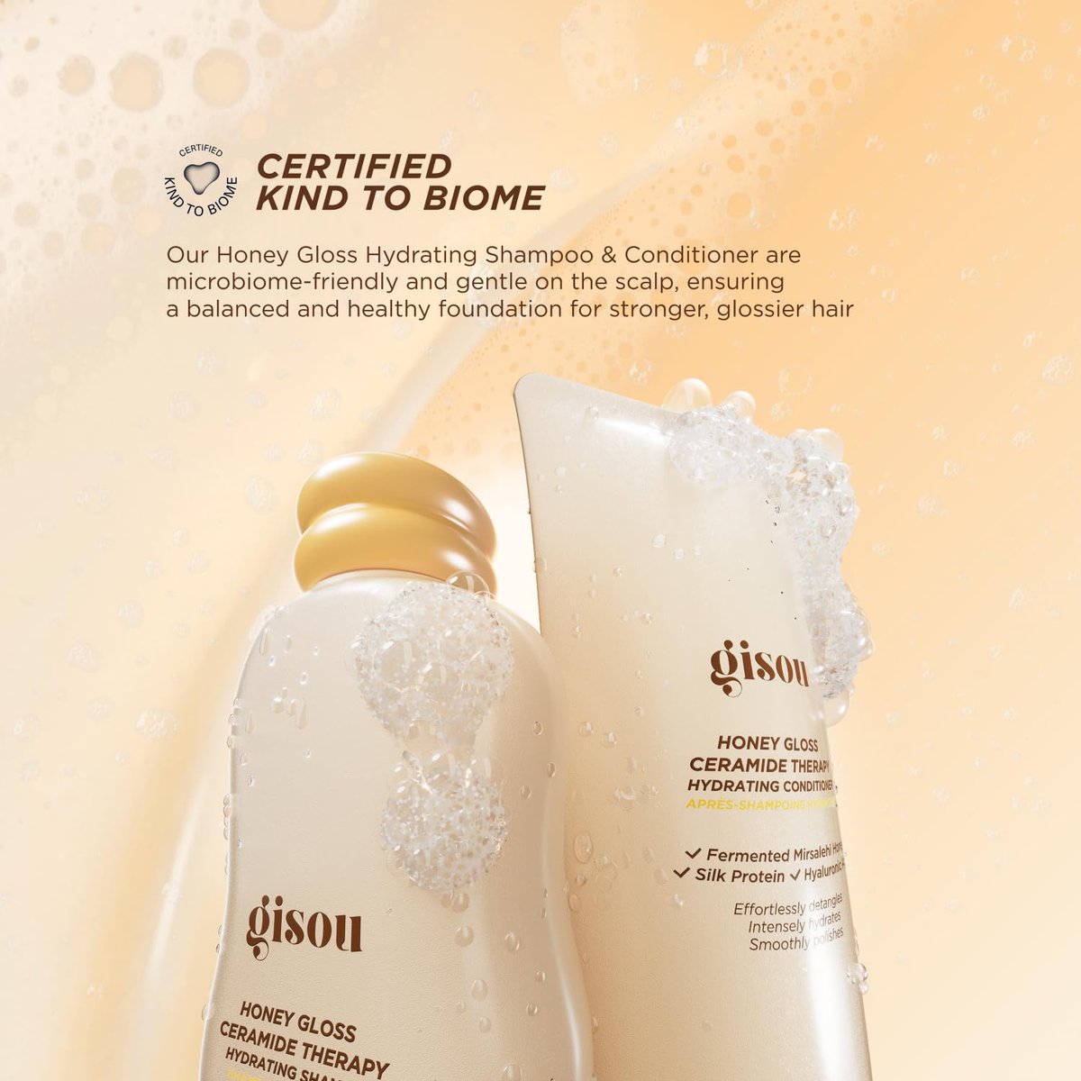 Gisou Honey Gloss Ceramide Therapy Hydrating Shampoo – Deeply Cleanses & Restores Moisture with Ceramides & AHAs, Wildflower Honey Scent, 8.5 fl oz Avelisse