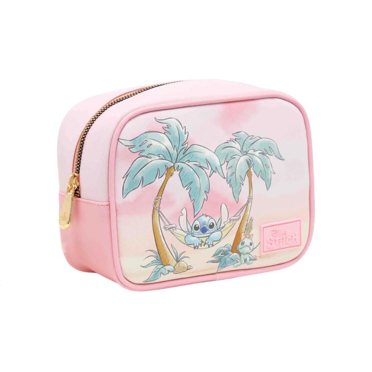Impressions Vanity Stitch Sunset Cosmetic Bag – Light Pink Faux Saffiano Leather Makeup Pouch with Gold Hardware - görsel 3