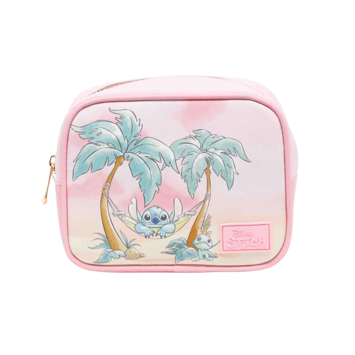 Impressions Vanity Stitch Sunset Cosmetic Bag – Light Pink Faux Saffiano Leather Makeup Pouch with Gold Hardware - görsel 1