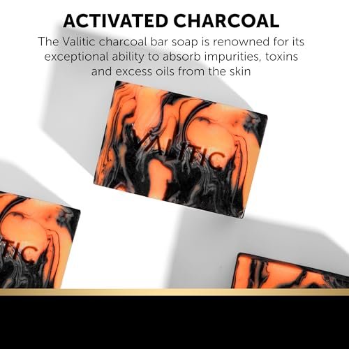 VALITIC Charcoal Kojic Acid Turmeric Black Soap Bar - Dark Spot Remover for Body & Face, 2 Pack with African Net Sponge Avelisse