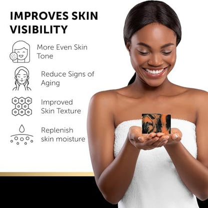 VALITIC Charcoal Kojic Acid Turmeric Black Soap Bar - Dark Spot Remover for Body & Face, 2 Pack with African Net Sponge Avelisse