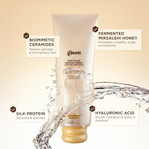 Gisou Honey Gloss Ceramide Therapy Hydrating Conditioner – Smooths, Detangles & Adds Shine with Mirsalehi Honey & Ceramides Avelisse