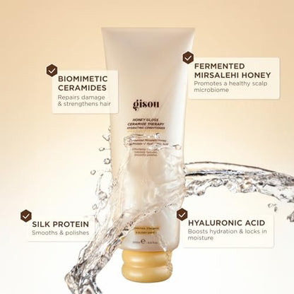 Gisou Honey Gloss Ceramide Therapy Hydrating Conditioner – Smooths, Detangles & Adds Shine with Mirsalehi Honey & Ceramides Avelisse