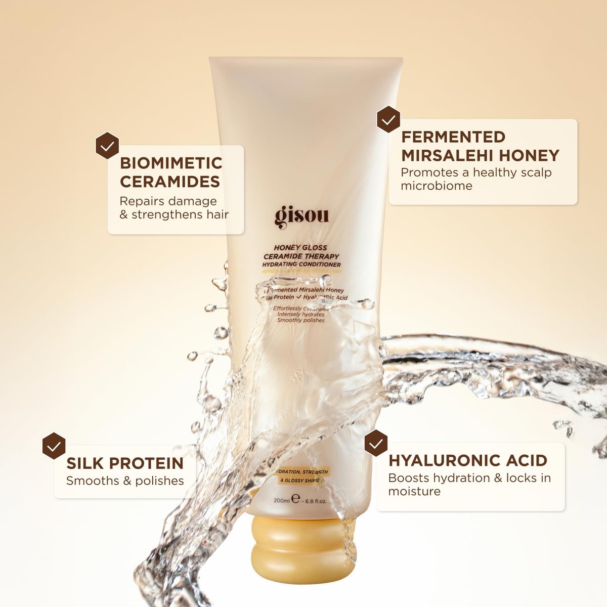 Gisou Honey Gloss Ceramide Therapy Hydrating Conditioner – Smooths, Detangles & Adds Shine with Mirsalehi Honey & Ceramides Avelisse