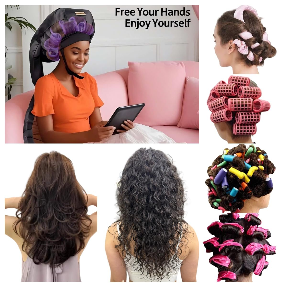 Hair Roller-Specific Heating Bonnet - Shorten Heatless Rods Curling Time, Frizz Control, Lightweight & Portable for Travel (Rollers Not Included) - görsel 3
