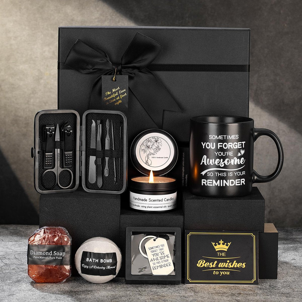 7 Pcs Gifts for Men - Self Care Spa Kit for Dad, Boyfriend, Husband, Brother, Friend - Bath Set with Ceramic Mug, Grooming & Relaxation Stress Relief Avelisse