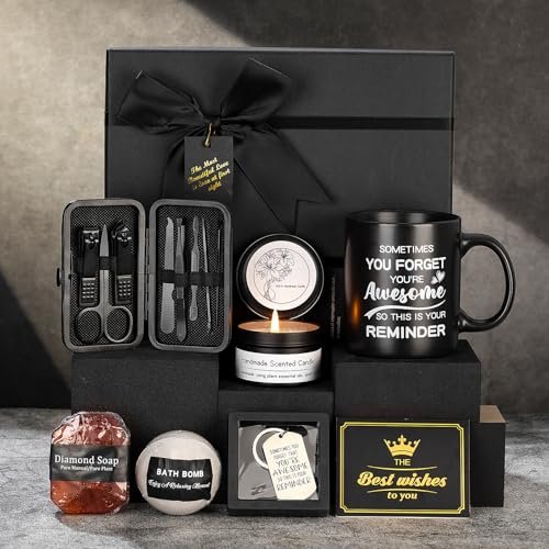 7 Pcs Gifts for Men - Self Care Spa Kit for Dad, Boyfriend, Husband, Brother, Friend - Bath Set with Ceramic Mug, Grooming & Relaxation Stress Relief Avelisse