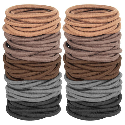 120PCS Thick Hair Elastics for Women Girls – No Damage Seamless Hair Ties, High Elastic Ponytail Holders for Thick, Curly, Long Hair – Neutral Colors (4mm) Avelisse