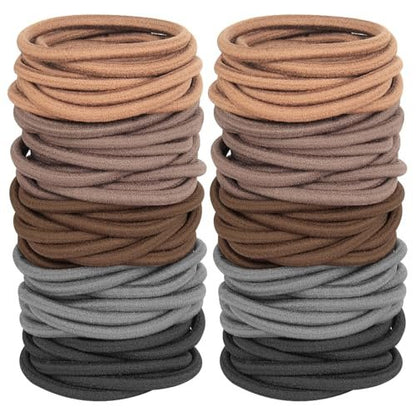 120PCS Thick Hair Elastics for Women Girls – No Damage Seamless Hair Ties, High Elastic Ponytail Holders for Thick, Curly, Long Hair – Neutral Colors (4mm) Avelisse
