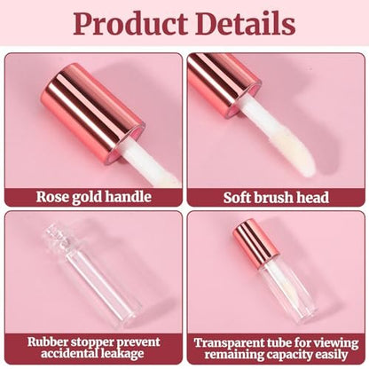 IANFAN 10-Pack Empty Lip Gloss Tubes - 1.2ml Mini Refillable Lip Balm Bottles with Brush & Rubber Insert - Clear Plastic for DIY Makeup, Travel, Samples