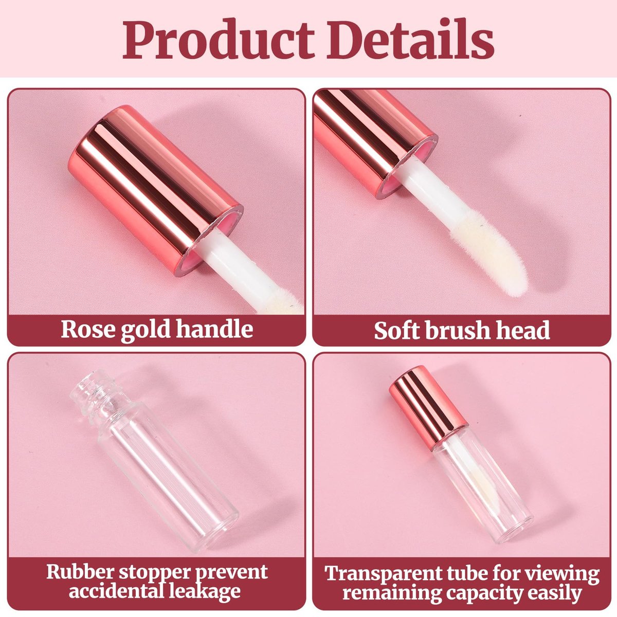 IANFAN 10-Pack Empty Lip Gloss Tubes - 1.2ml Mini Refillable Lip Balm Bottles with Brush & Rubber Insert - Clear Plastic for DIY Makeup, Travel, Samples - görsel 5