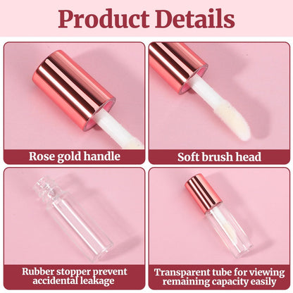 IANFAN 10-Pack Empty Lip Gloss Tubes - 1.2ml Mini Refillable Lip Balm Bottles with Brush & Rubber Insert - Clear Plastic for DIY Makeup, Travel, Samples