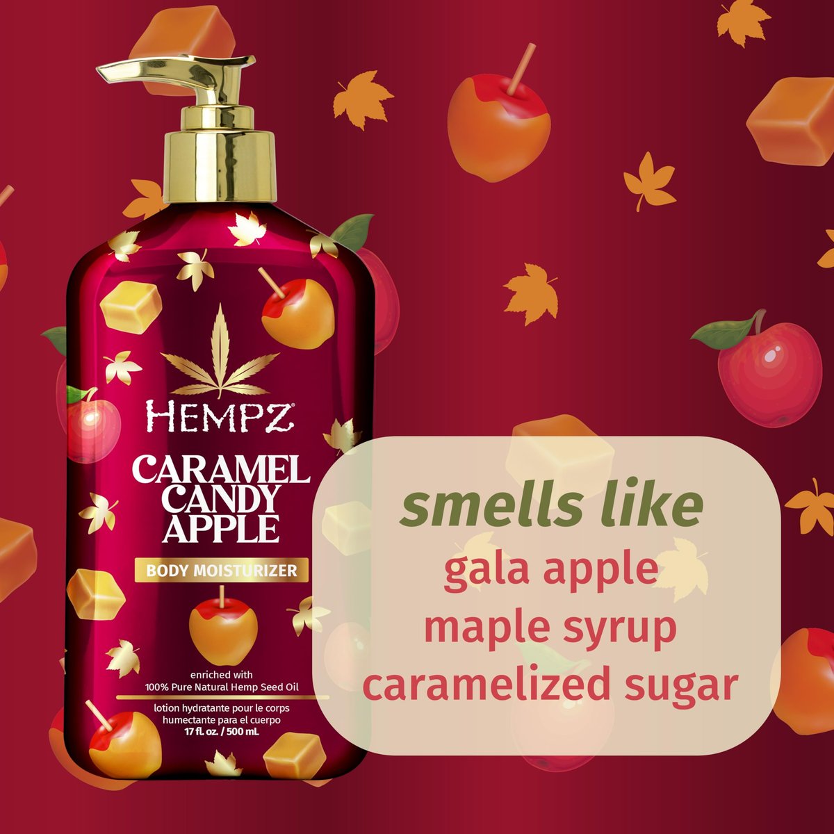 Hempz Caramel Candy Apple Body Moisturizer - Limited Edition Fall & Winter Lotion for Men & Women, 17 fl oz Avelisse