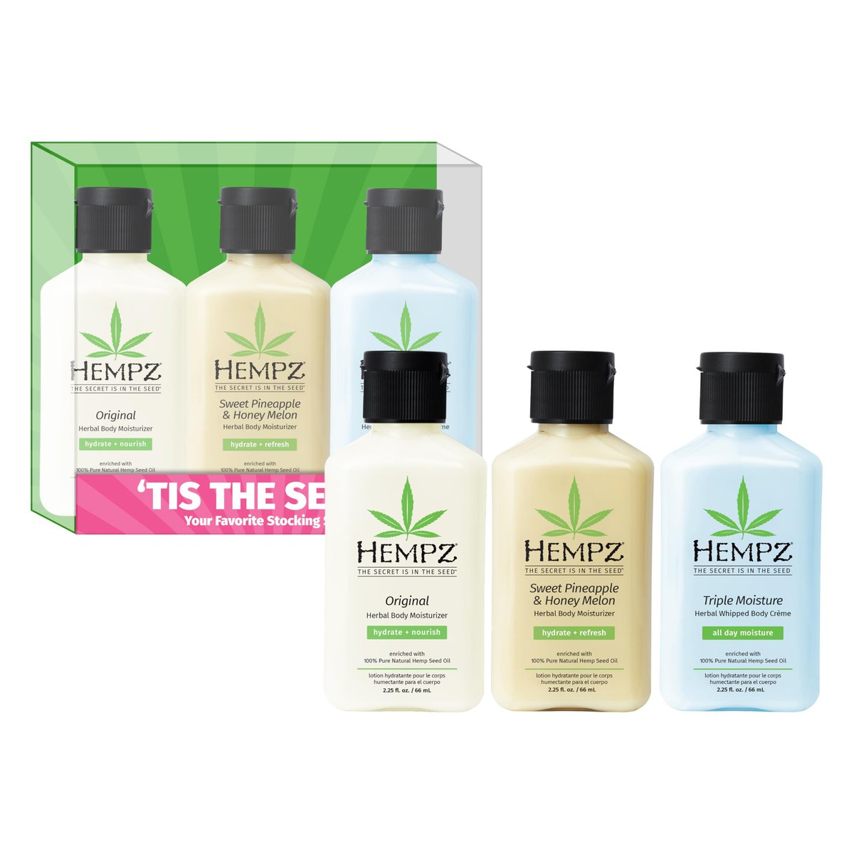 Hempz Mini Lotion Gift Set - Tis the Season - 3 Pack Travel Size Body Moisturizer - Limited Edition - 2.25 oz Each Avelisse