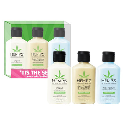 Hempz Mini Lotion Gift Set - Tis the Season - 3 Pack Travel Size Body Moisturizer - Limited Edition - 2.25 oz Each Avelisse