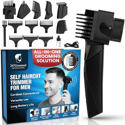 247 Groomed Self Haircut Trimmer For Men – Auto Blending Hair Trimmer, Self Hair Fading Tool, Adjustable Fade Guide (1–20mm), Hair Clippers, Beard, Nose Trimmer, Foil Shaver, Unisex Body Groomer Avelisse