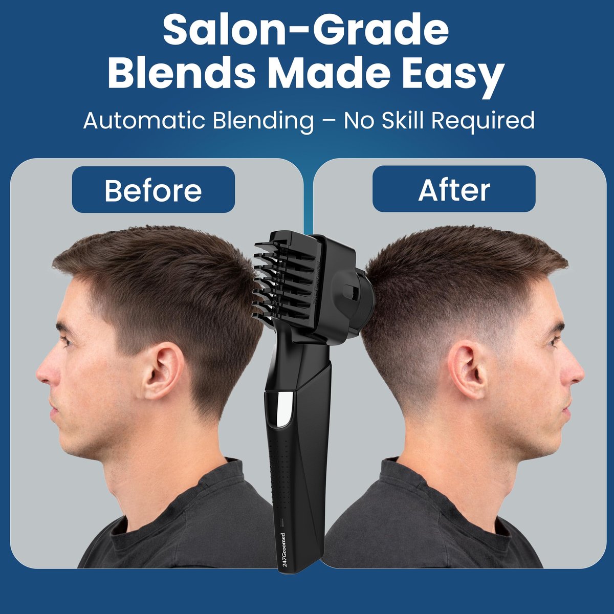 247 Groomed Self Haircut Trimmer For Men – Auto Blending Hair Trimmer, Self Hair Fading Tool, Adjustable Fade Guide (1–20mm), Hair Clippers, Beard, Nose Trimmer, Foil Shaver, Unisex Body Groomer Avelisse