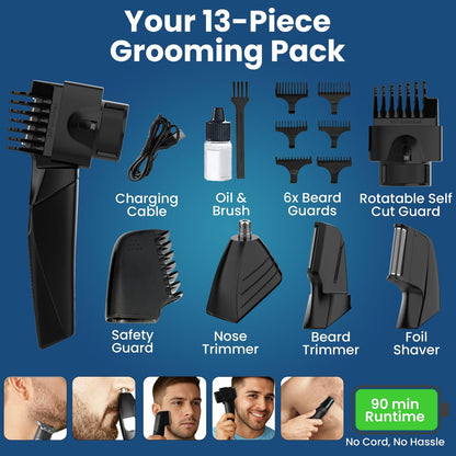 247 Groomed Self Haircut Trimmer For Men – Auto Blending Hair Trimmer, Self Hair Fading Tool, Adjustable Fade Guide (1–20mm), Hair Clippers, Beard, Nose Trimmer, Foil Shaver, Unisex Body Groomer Avelisse