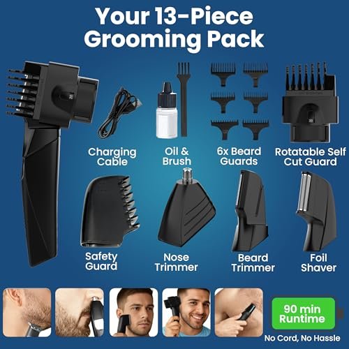 247 Groomed Self Haircut Trimmer For Men – Auto Blending Hair Trimmer, Self Hair Fading Tool, Adjustable Fade Guide (1–20mm), Hair Clippers, Beard, Nose Trimmer, Foil Shaver, Unisex Body Groomer Avelisse