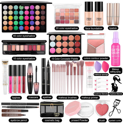 All-in-One Makeup Kit for Women & Teens: Foundation, Eyeshadow Palette, Brushes & More - Complete Makeup Set for Beginners, Gift for Mother's Day, Graduation Avelisse