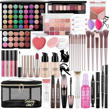 All-in-One Makeup Kit for Women & Teens: Foundation, Eyeshadow Palette, Brushes & More - Complete Makeup Set for Beginners, Gift for Mother's Day, Graduation Avelisse