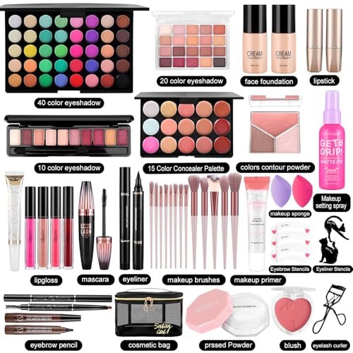 All-in-One Makeup Kit for Women & Teens: Foundation, Eyeshadow Palette, Brushes & More - Complete Makeup Set for Beginners, Gift for Mother's Day, Graduation Avelisse