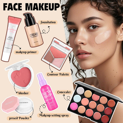 All-in-One Makeup Kit for Women & Teens: Foundation, Eyeshadow Palette, Brushes & More - Complete Makeup Set for Beginners, Gift for Mother's Day, Graduation Avelisse