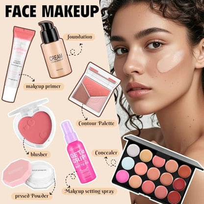 All-in-One Makeup Kit for Women & Teens: Foundation, Eyeshadow Palette, Brushes & More - Complete Makeup Set for Beginners, Gift for Mother's Day, Graduation Avelisse