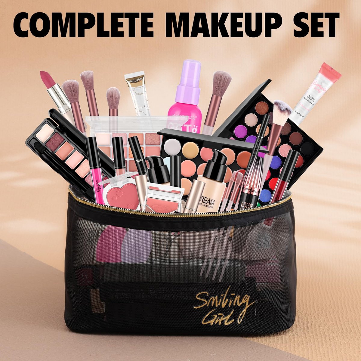 All-in-One Makeup Kit for Women & Teens: Foundation, Eyeshadow Palette, Brushes & More - Complete Makeup Set for Beginners, Gift for Mother's Day, Graduation Avelisse